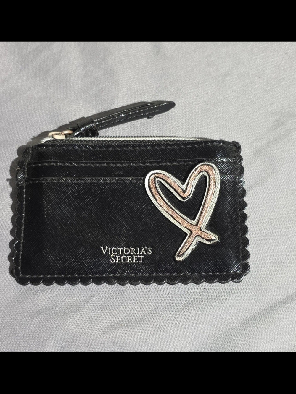 Victoria's Secret Black Cardholder Wallet with Metallic Heart Patch